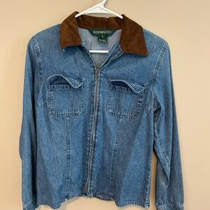Vintage Bushwacker Blue Jean Jacket with Brown Collar